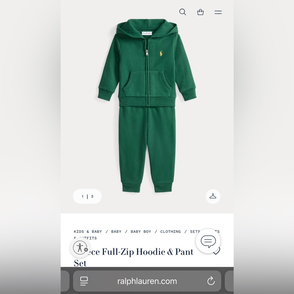 NWT Ralph Lauren Baby Hoodie & Pant Set, 9M